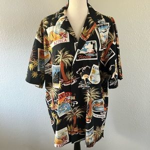 Koko Island Hawaiian Postcard Travel Vacation Button Up Shirt Size L